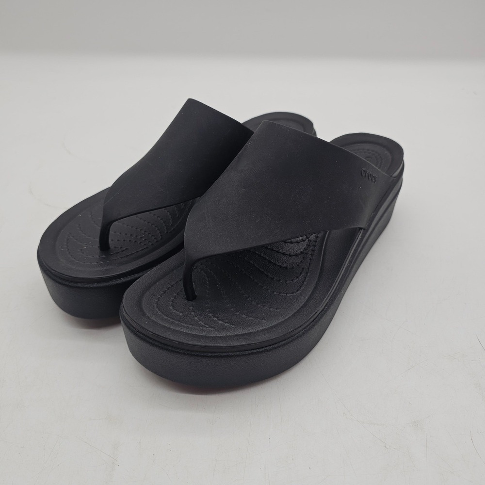 Crocs Womens 208727 LiteRide Brooklyn Black Platform Wedge Thong Sandals W 9